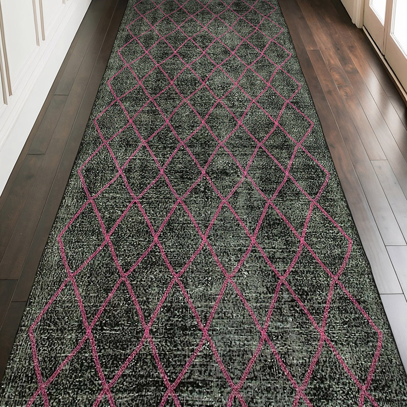 Black Embroidered Over-dyed Turkish Vintage Runner - 4' 9" x 12' 7" (57" x 151") - K0038610