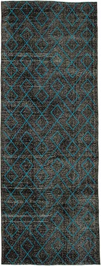 İşlemeli ve Boyalı El Dokuma Vintage Halı - 147 cm x 400 cm