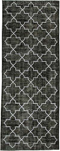 Siyah İşlemeli ve Boyalı El Dokuma Vintage Halı - 143 cm x 370 cm