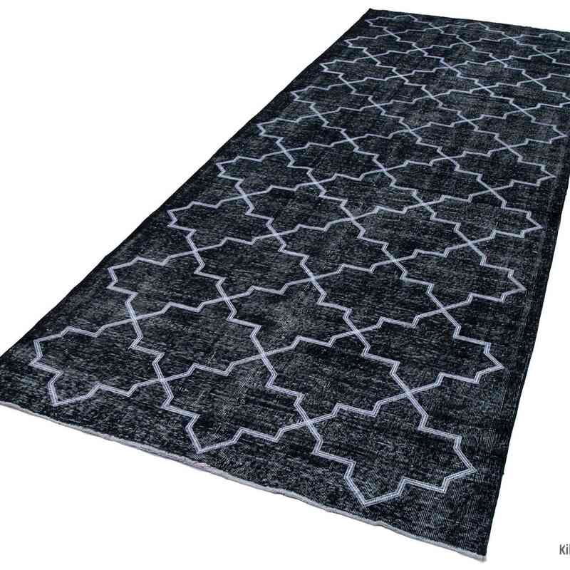 Black Embroidered Over-dyed Turkish Vintage Runner - 4' 8" x 12' 2" (56 in. x 146 in.) - K0038613