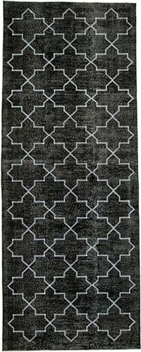Siyah İşlemeli ve Boyalı El Dokuma Vintage Halı - 146 cm x 376 cm