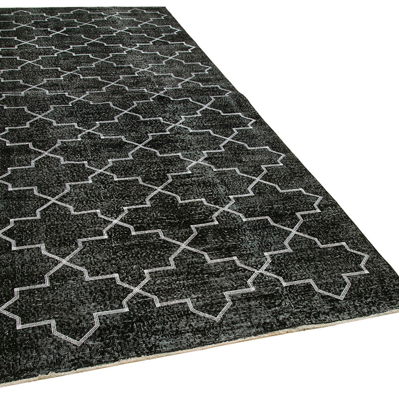 Negro Alfombra Turca bordada sobre teñida vintage - 146 cm x 376 cm - K0038614