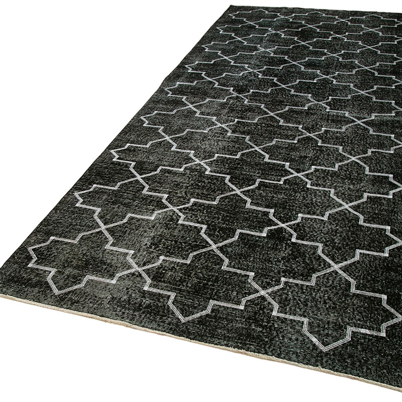 Negro Alfombra Turca bordada sobre teñida vintage - 146 cm x 376 cm - K0038614