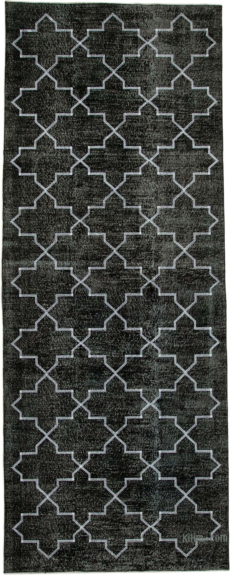 Negro Alfombra Turca bordada sobre teñida vintage - 146 cm x 376 cm - K0038614