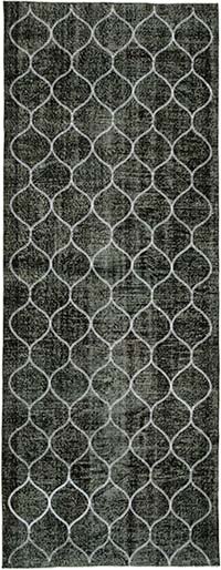 Siyah İşlemeli ve Boyalı El Dokuma Vintage Halı - 145 cm x 385 cm