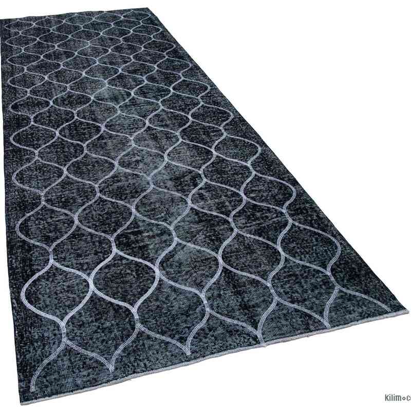 Black Embroidered Over-dyed Turkish Vintage Runner - 4' 9" x 12' 8" (57 in. x 152 in.) - K0038615