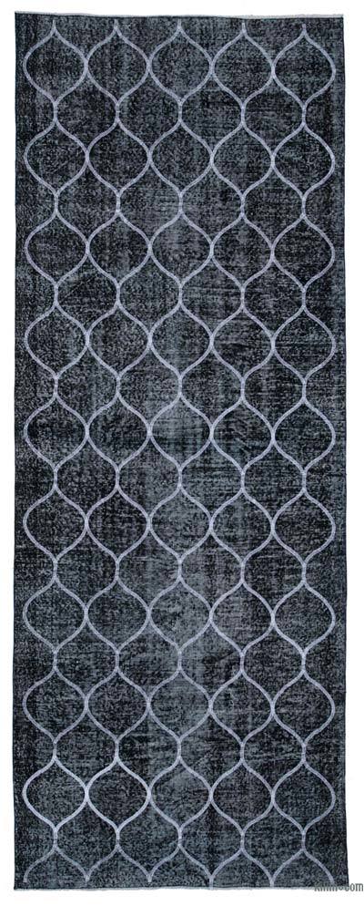 Negro Alfombra Turca bordada sobre teñida vintage - 145 cm x 385 cm