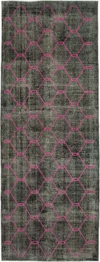 Siyah İşlemeli ve Boyalı El Dokuma Vintage Halı - 155 cm x 420 cm