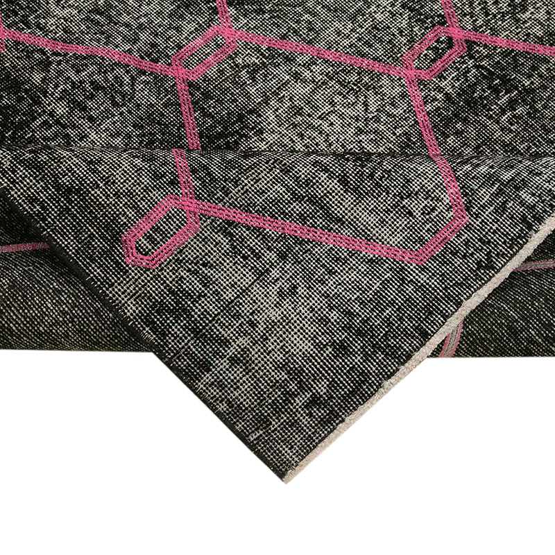 Black Embroidered Over-dyed Turkish Vintage Runner - 5' 1" x 13' 9" (61 in. x 165 in.) - K0038616