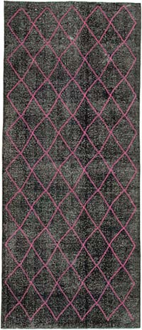 İşlemeli ve Boyalı El Dokuma Vintage Halı - 148 cm x 352 cm
