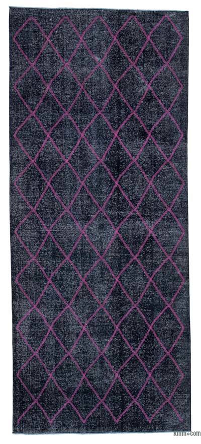 Black Embroidered Over-dyed Turkish Vintage Runner - 4' 10" x 11' 7" (58 in. x 139 in.)