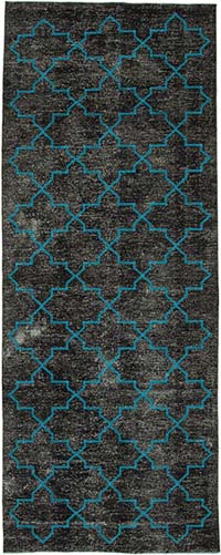 Black Embroidered Over-dyed Turkish Vintage Runner - 4' 9" x 12' 4" (57" x 148")