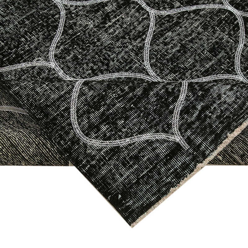 Siyah İşlemeli ve Boyalı El Dokuma Vintage Halı - 142 cm x 362 cm - K0038619