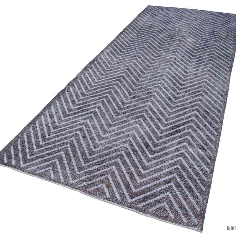 Grey Embroidered Over-dyed Turkish Vintage Runner - 4' 11" x 12' 5" (59 in. x 149 in.) - K0038620