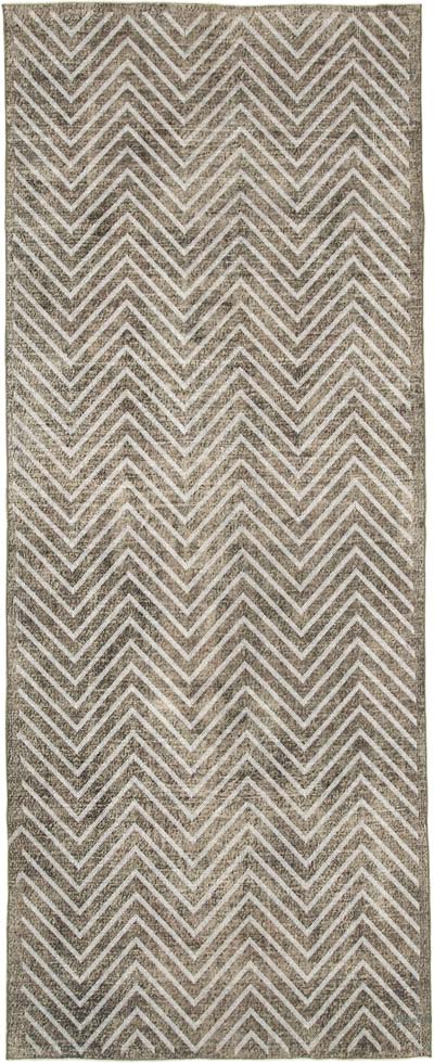 Gri İşlemeli ve Boyalı El Dokuma Vintage Halı - 150 cm x 379 cm