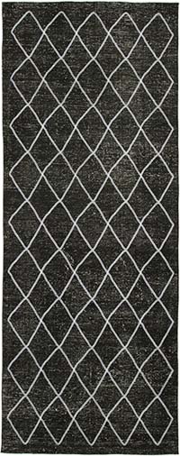 Black Embroidered Over-dyed Turkish Vintage Runner - 4' 9" x 12' 3" (57" x 147")