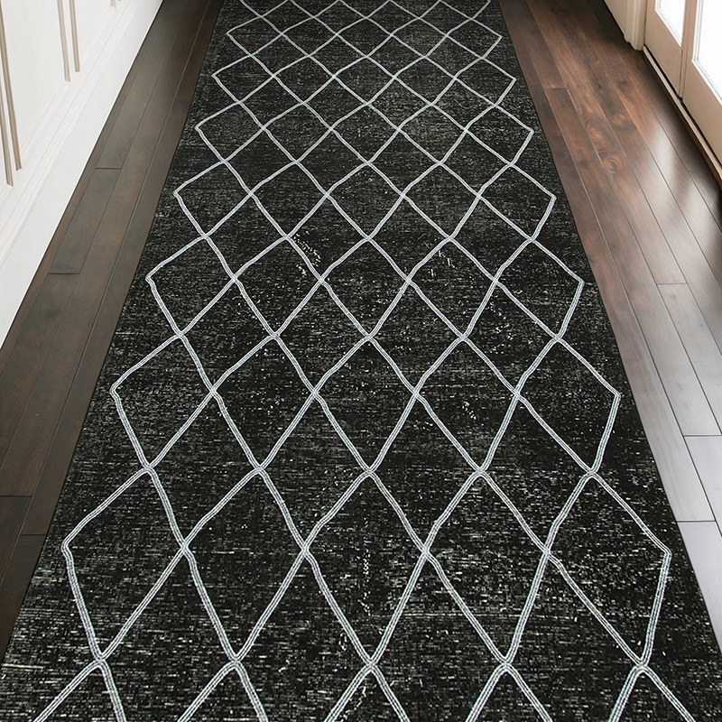 Black Embroidered Over-dyed Turkish Vintage Runner - 4' 9" x 12' 3" (57" x 147") - K0038621
