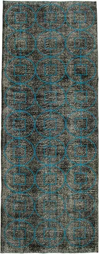 İşlemeli ve Boyalı El Dokuma Vintage Halı - 140 cm x 373 cm