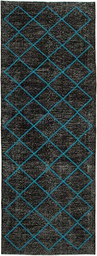 Black Embroidered Over-dyed Turkish Vintage Runner - 4' 8" x 12' 3" (56" x 147")