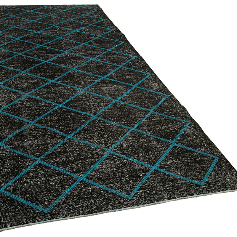 Negro Alfombra Turca bordada sobre teñida vintage - 141 cm x 373 cm - K0038623