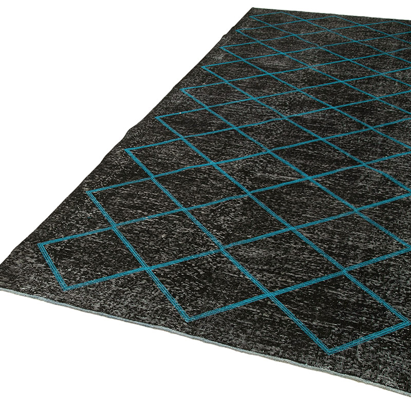 Negro Alfombra Turca bordada sobre teñida vintage - 141 cm x 373 cm - K0038623