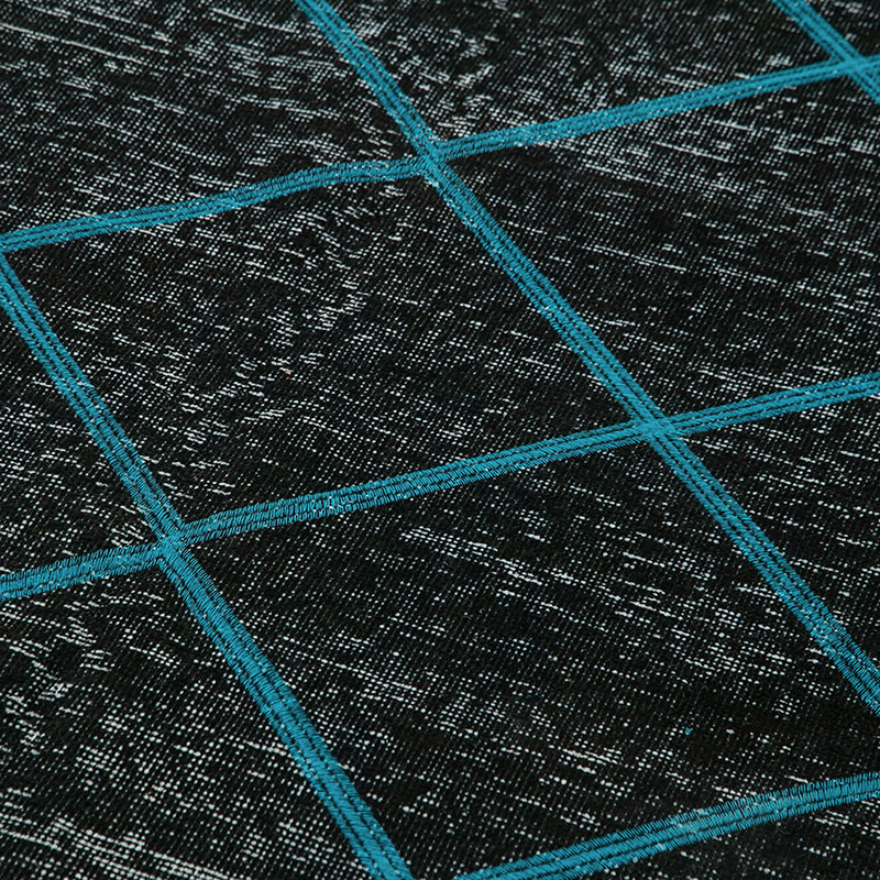 Negro Alfombra Turca bordada sobre teñida vintage - 141 cm x 373 cm - K0038623