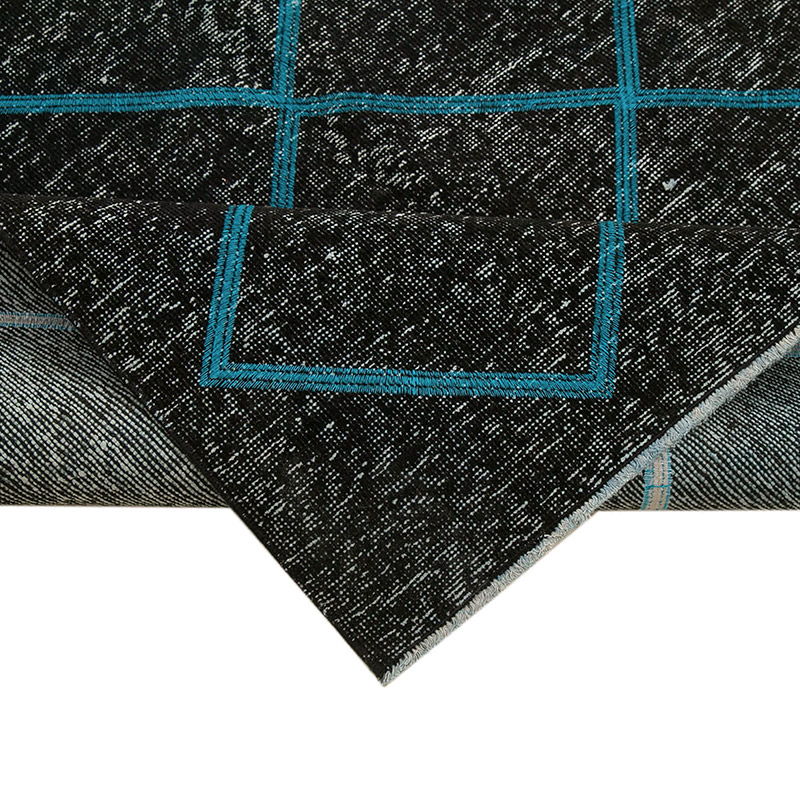 Negro Alfombra Turca bordada sobre teñida vintage - 141 cm x 373 cm - K0038623