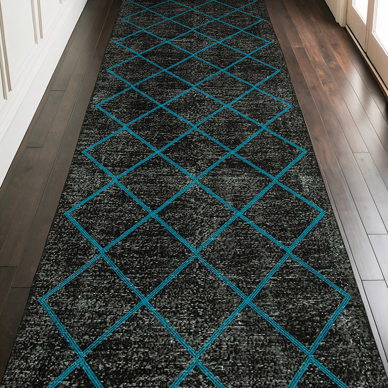 Negro Alfombra Turca bordada sobre teñida vintage - 141 cm x 373 cm - K0038623