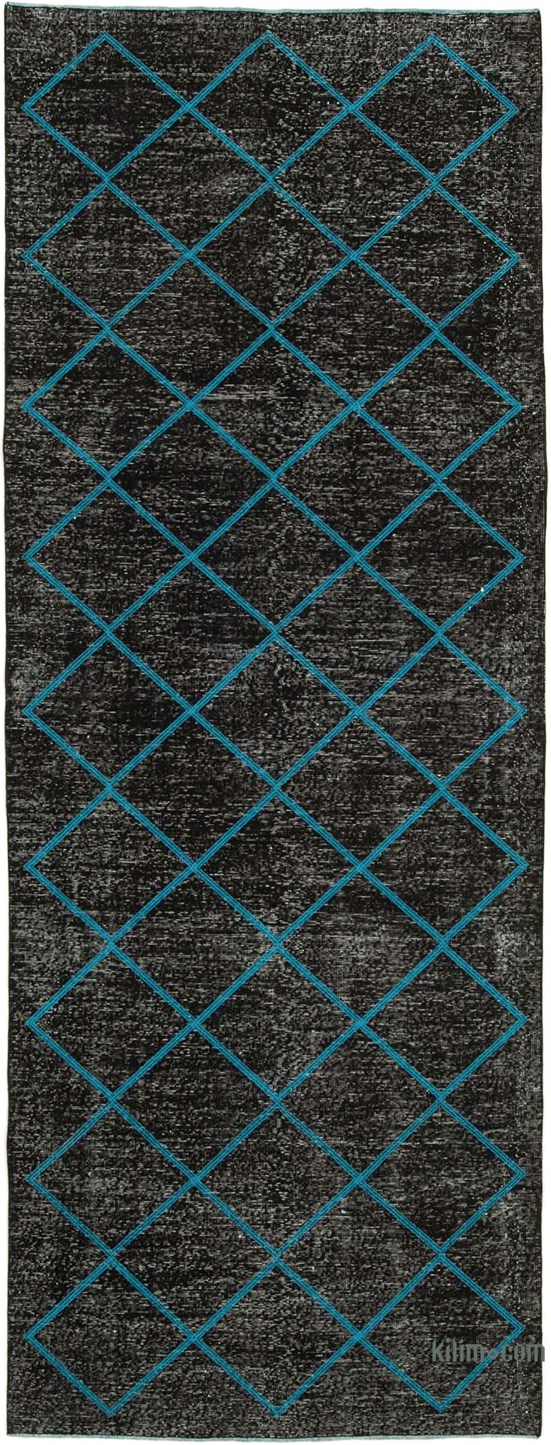 Negro Alfombra Turca bordada sobre teñida vintage - 141 cm x 373 cm - K0038623