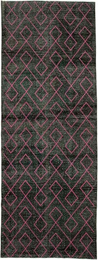İşlemeli ve Boyalı El Dokuma Vintage Halı - 147 cm x 400 cm