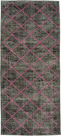 İşlemeli ve Boyalı El Dokuma Vintage Halı - 140 cm x 330 cm