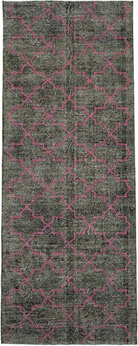 İşlemeli ve Boyalı El Dokuma Vintage Halı - 146 cm x 388 cm