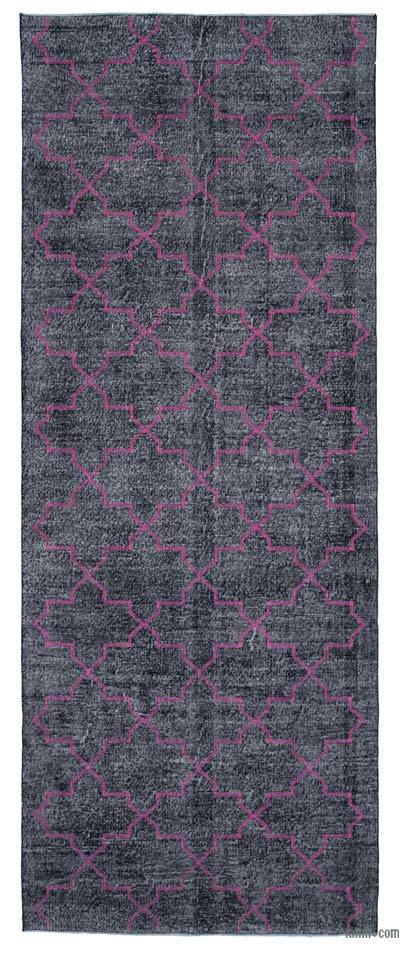 Black Embroidered Over-dyed Turkish Vintage Runner - 4' 9" x 12' 9" (57 in. x 153 in.)