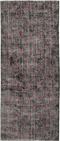 Black Embroidered Over-dyed Turkish Vintage Runner - 4' 9" x 11' 7" (57" x 139")