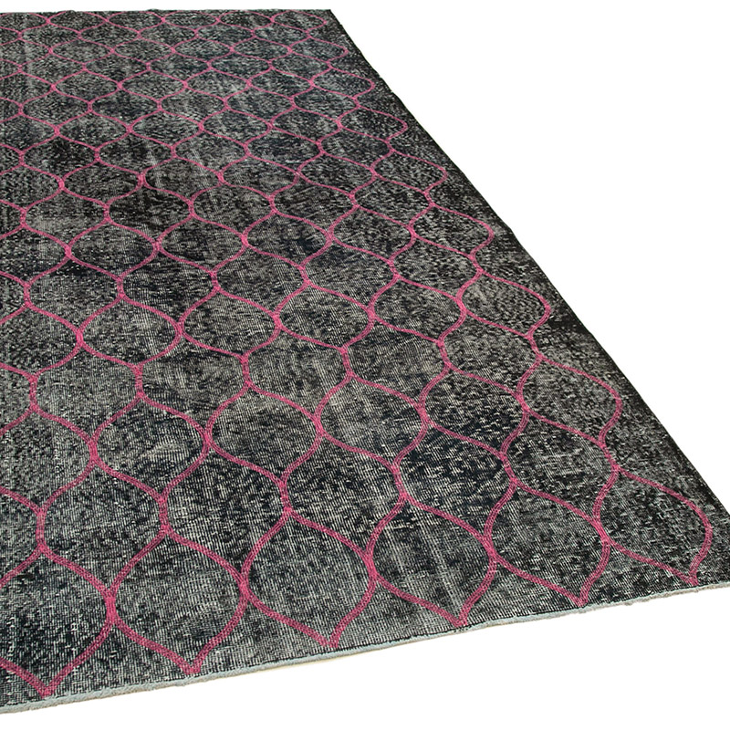Negro Alfombra Turca bordada sobre teñida vintage - 146 cm x 352 cm - K0038629