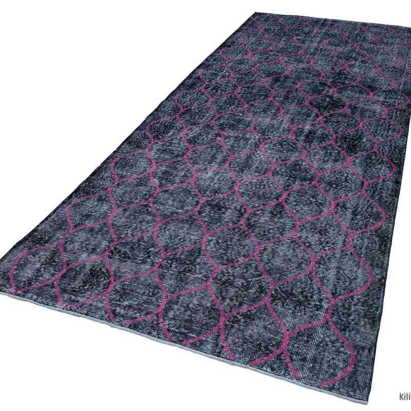 Black Embroidered Over-dyed Turkish Vintage Runner - 4' 9" x 11' 7" (57 in. x 139 in.) - K0038629