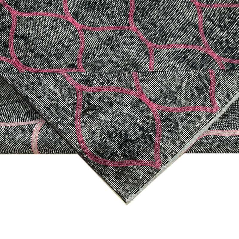 Negro Alfombra Turca bordada sobre teñida vintage - 146 cm x 352 cm - K0038629