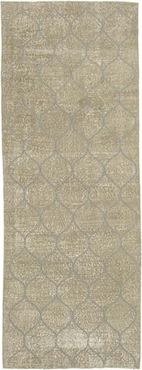 Gri İşlemeli ve Boyalı El Dokuma Vintage Halı - 111 cm x 303 cm