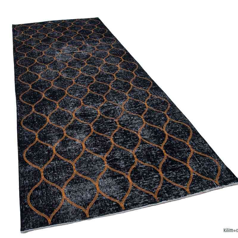 Black Embroidered Over-dyed Turkish Vintage Runner - 4' 9" x 11' 11" (57 in. x 143 in.) - K0038631