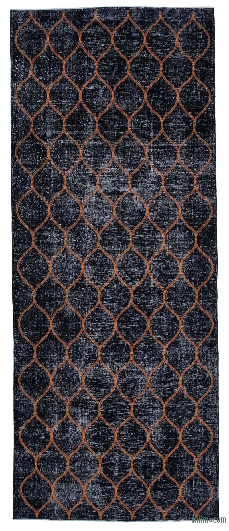 Black Embroidered Over-dyed Turkish Vintage Runner - 4' 9" x 11' 11" (57 in. x 143 in.) - K0038631