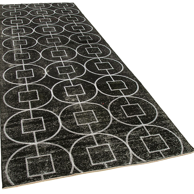 Black Embroidered Over-dyed Turkish Vintage Runner - 4' 6" x 12' 10" (54" x 154") - K0038632