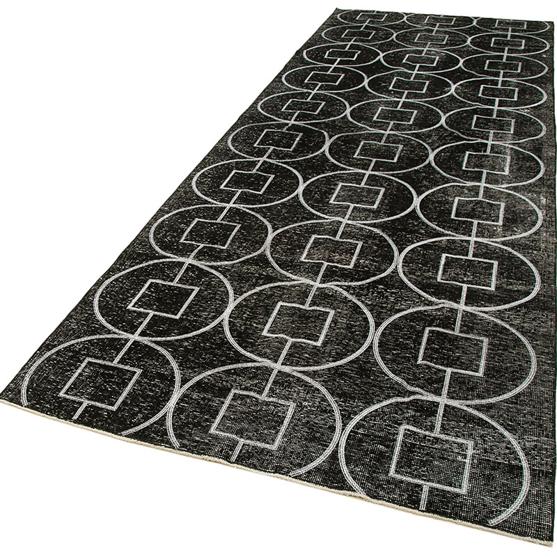 Black Embroidered Over-dyed Turkish Vintage Runner - 4' 6" x 12' 10" (54" x 154") - K0038632