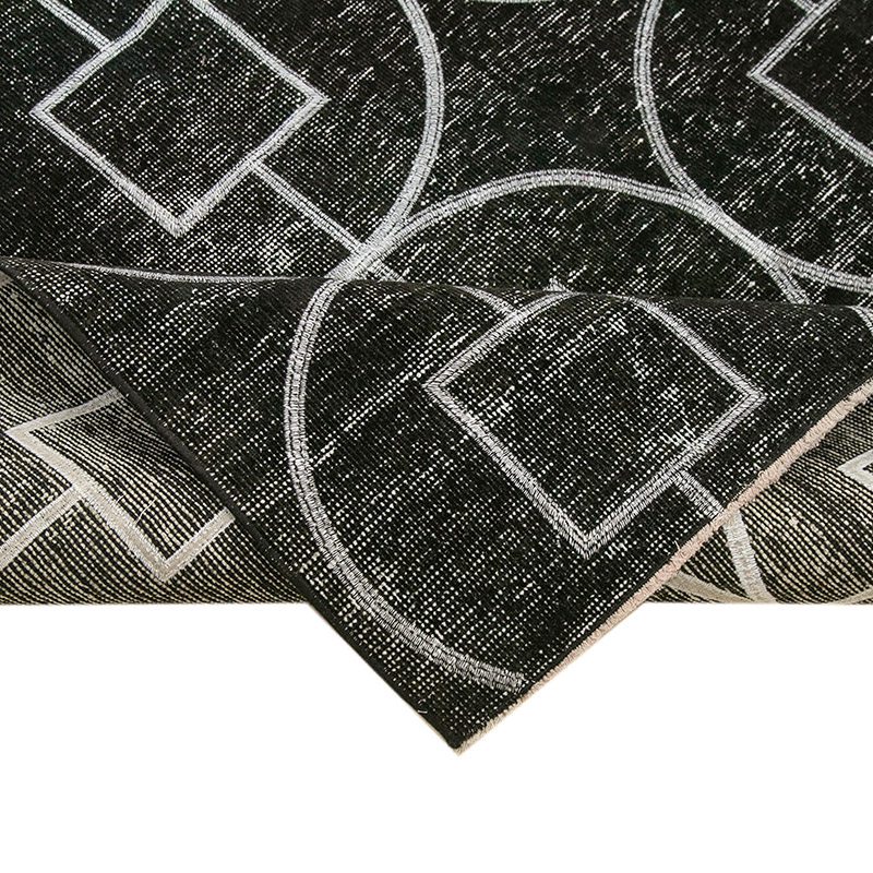 Black Embroidered Over-dyed Turkish Vintage Runner - 4' 6" x 12' 10" (54" x 154") - K0038632