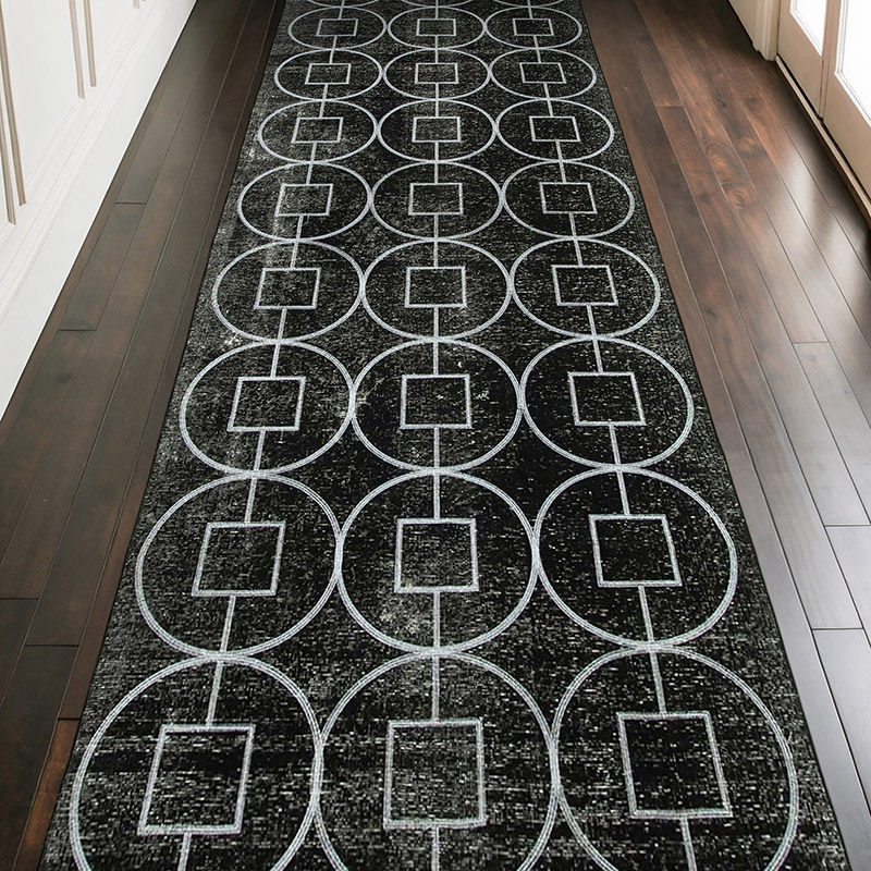 Black Embroidered Over-dyed Turkish Vintage Runner - 4' 6" x 12' 10" (54" x 154") - K0038632