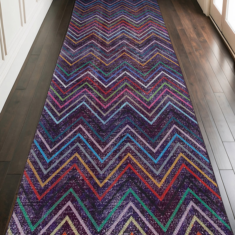 Púrpura Alfombra Turca bordada sobre teñida vintage - 136 cm x 377 cm - K0038633
