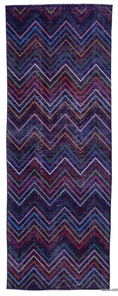 Purple Embroidered Over-dyed Turkish Vintage Runner - 4' 6" x 12' 4" (54 in. x 148 in.)