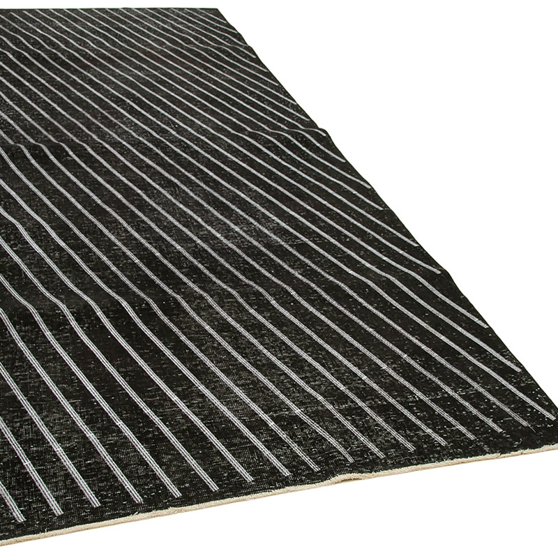 Negro Alfombra Turca bordada sobre teñida vintage - 150 cm x 400 cm - K0038634