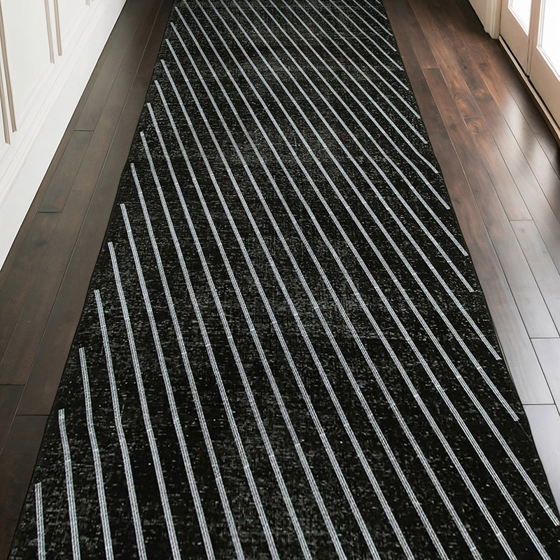 Negro Alfombra Turca bordada sobre teñida vintage - 150 cm x 400 cm - K0038634