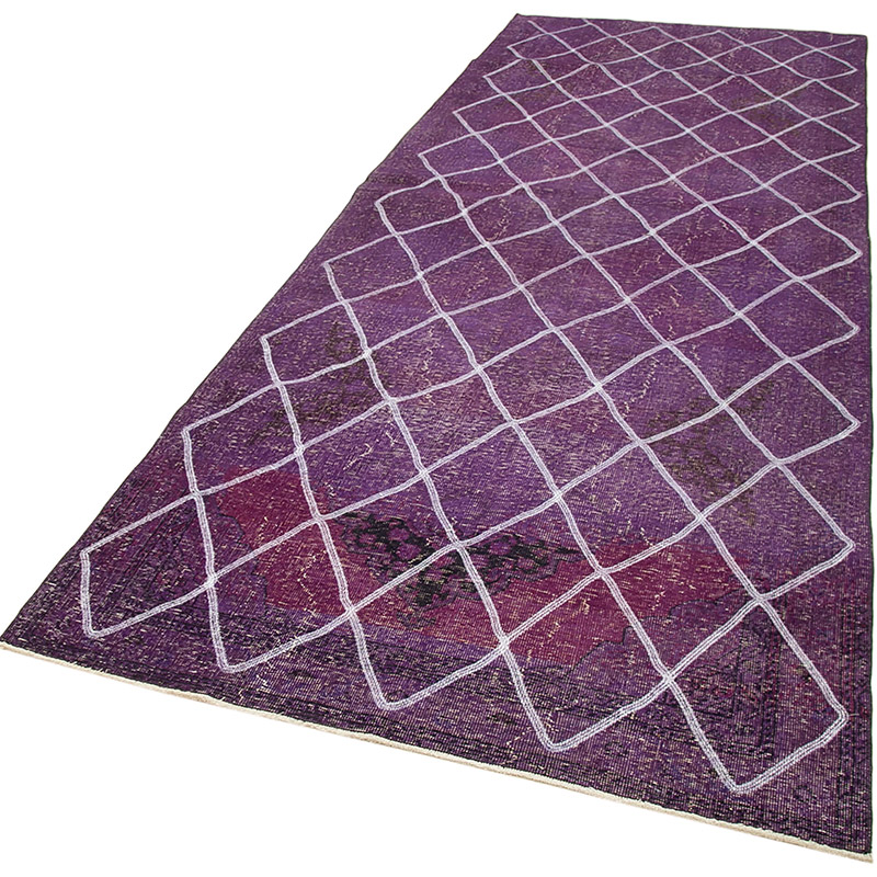 Púrpura Alfombra Turca bordada sobre teñida vintage - 139 cm x 392 cm - K0038635