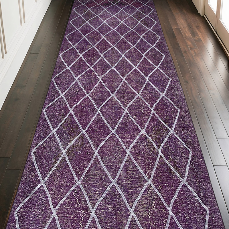 Púrpura Alfombra Turca bordada sobre teñida vintage - 139 cm x 392 cm - K0038635